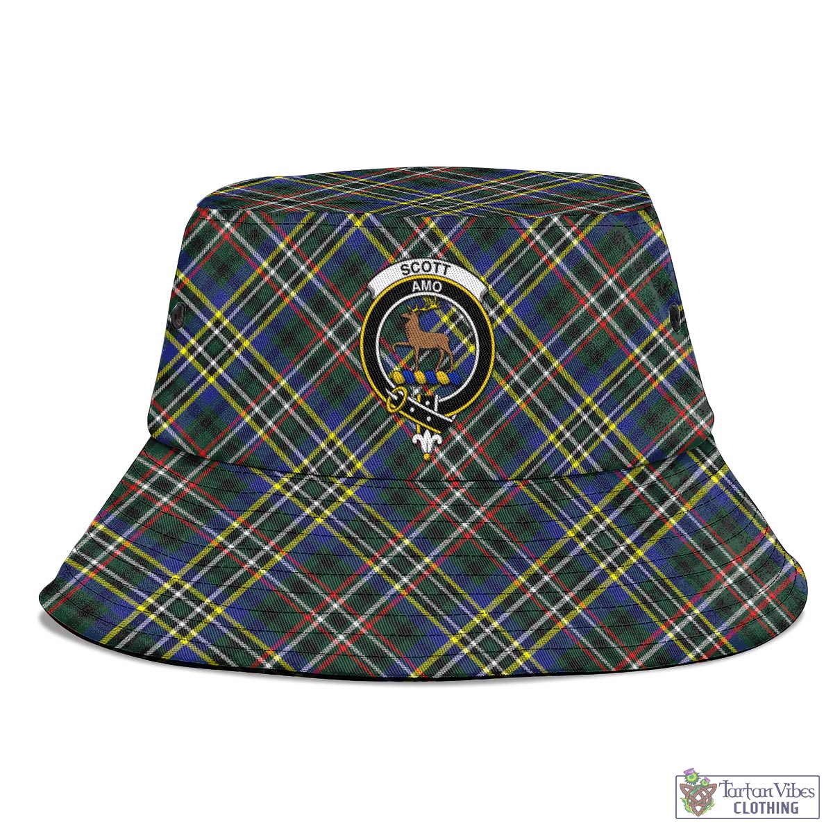 Tartan Vibes Clothing Scott Green Modern Tartan Bucket Hat with Family Crest