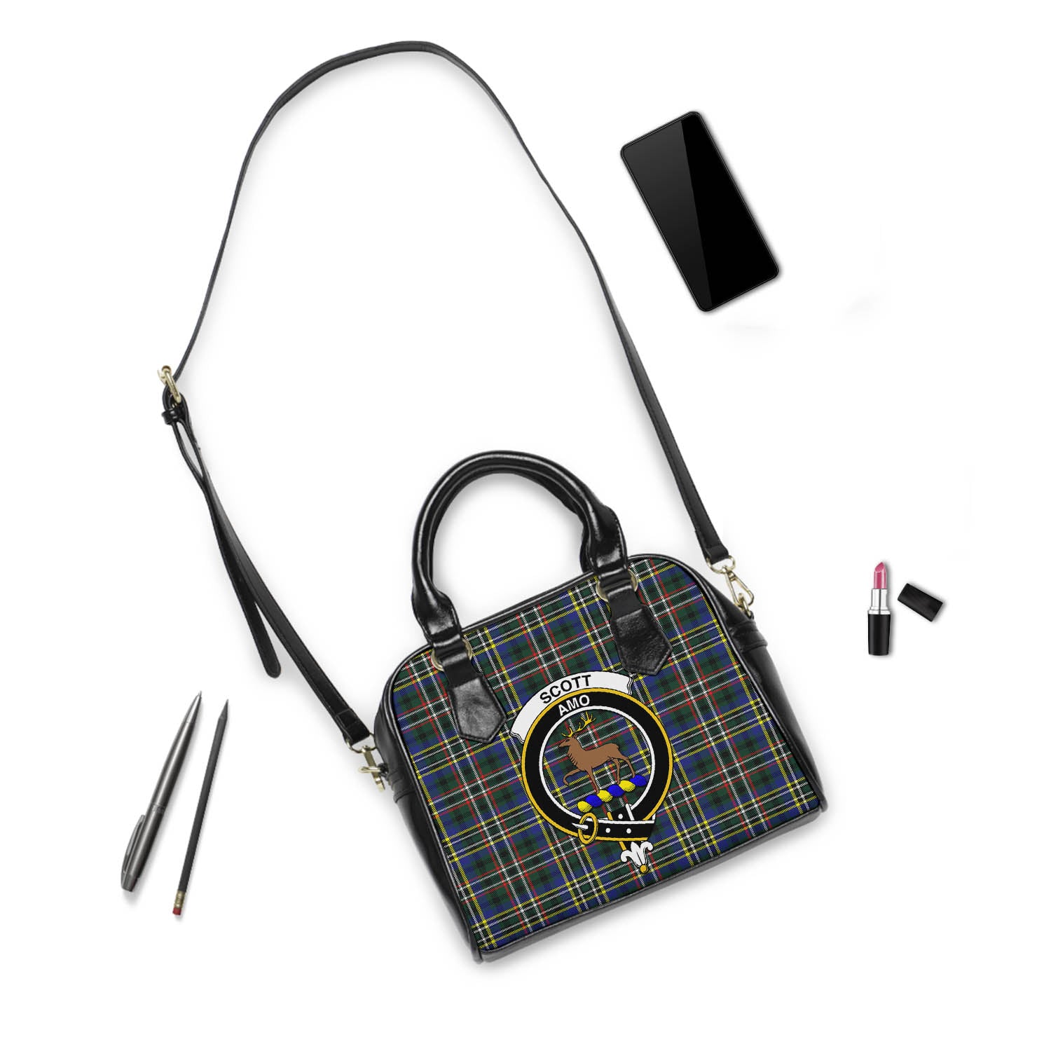 Scott Green Modern Tartan Shoulder Handbags with Family Crest - Tartanvibesclothing