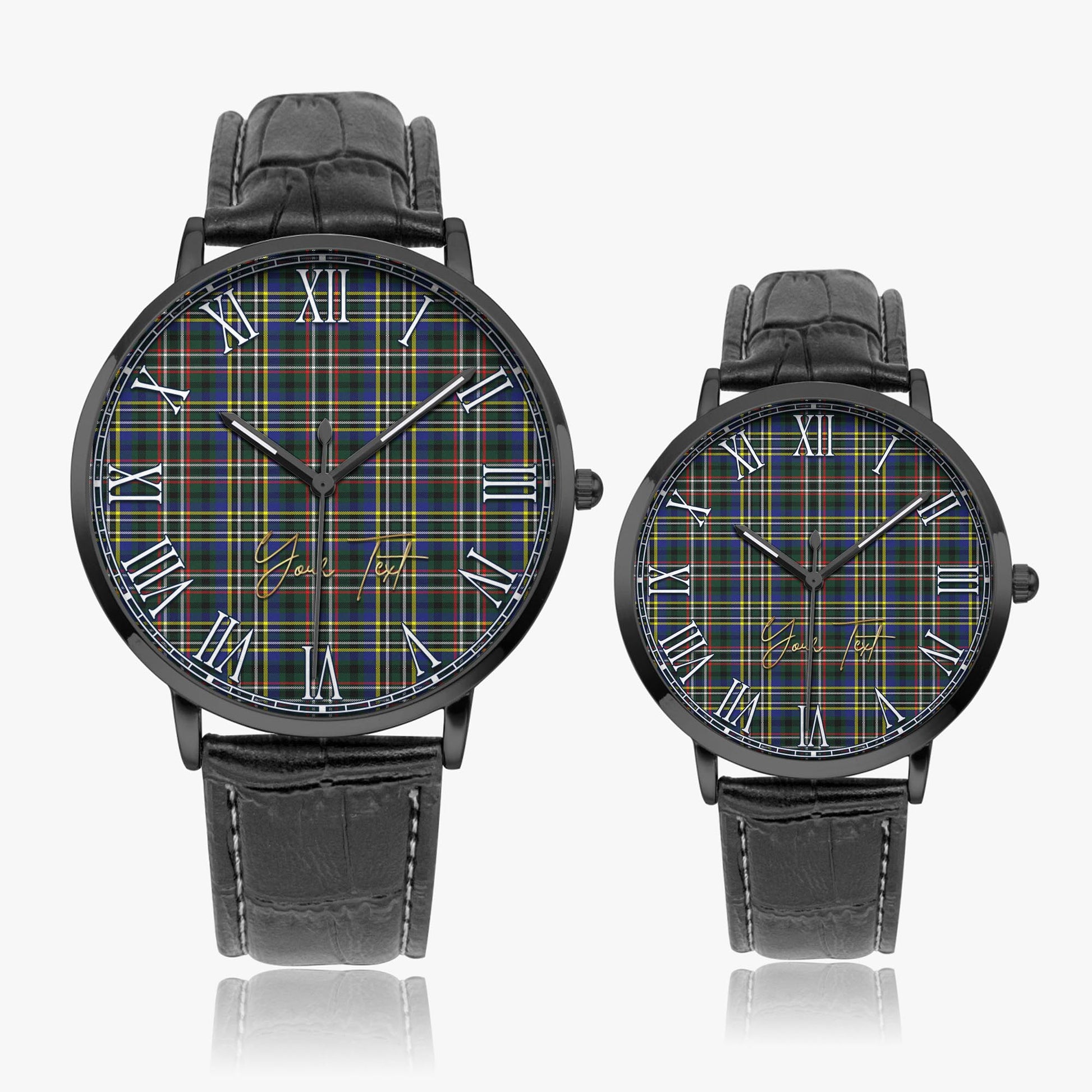 Scott Green Modern Tartan Personalized Your Text Leather Trap Quartz Watch Ultra Thin Black Case With Black Leather Strap - Tartanvibesclothing