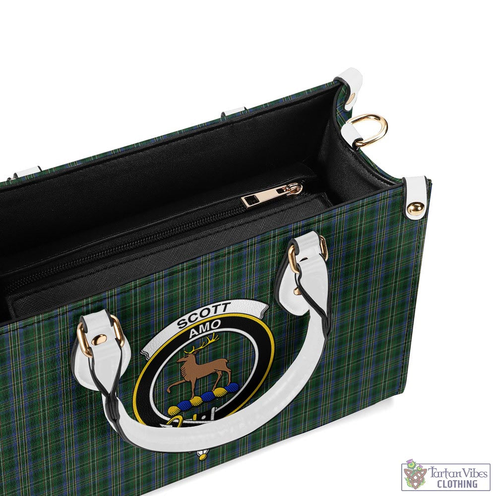 Tartan Vibes Clothing Scott Hunting Tartan Luxury Leather Handbags with Family Crest