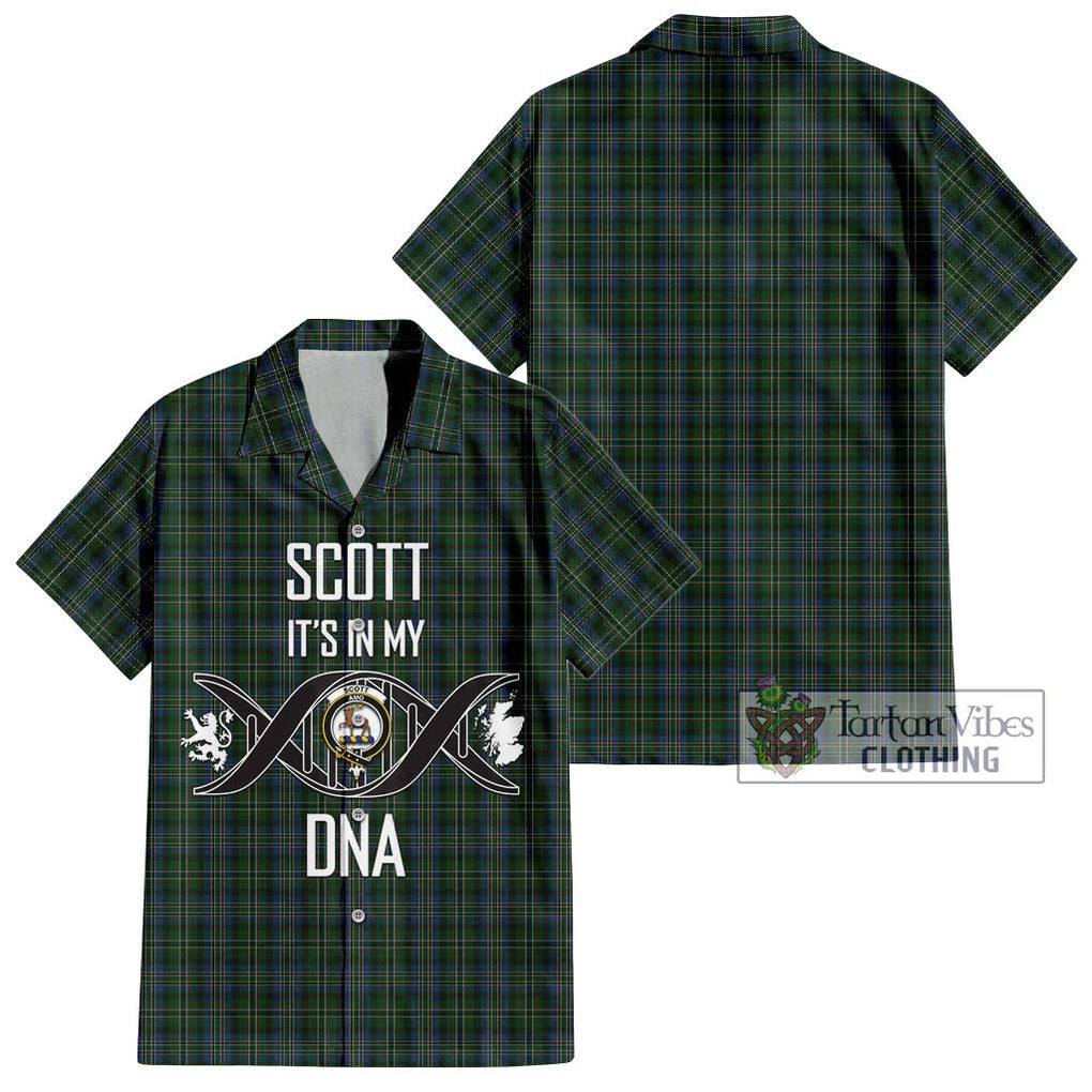 Scott Hunting Tartan Short Sleeve Button Shirt with Family Crest DNA In Me Style Kid - Tartanvibesclothing Shop