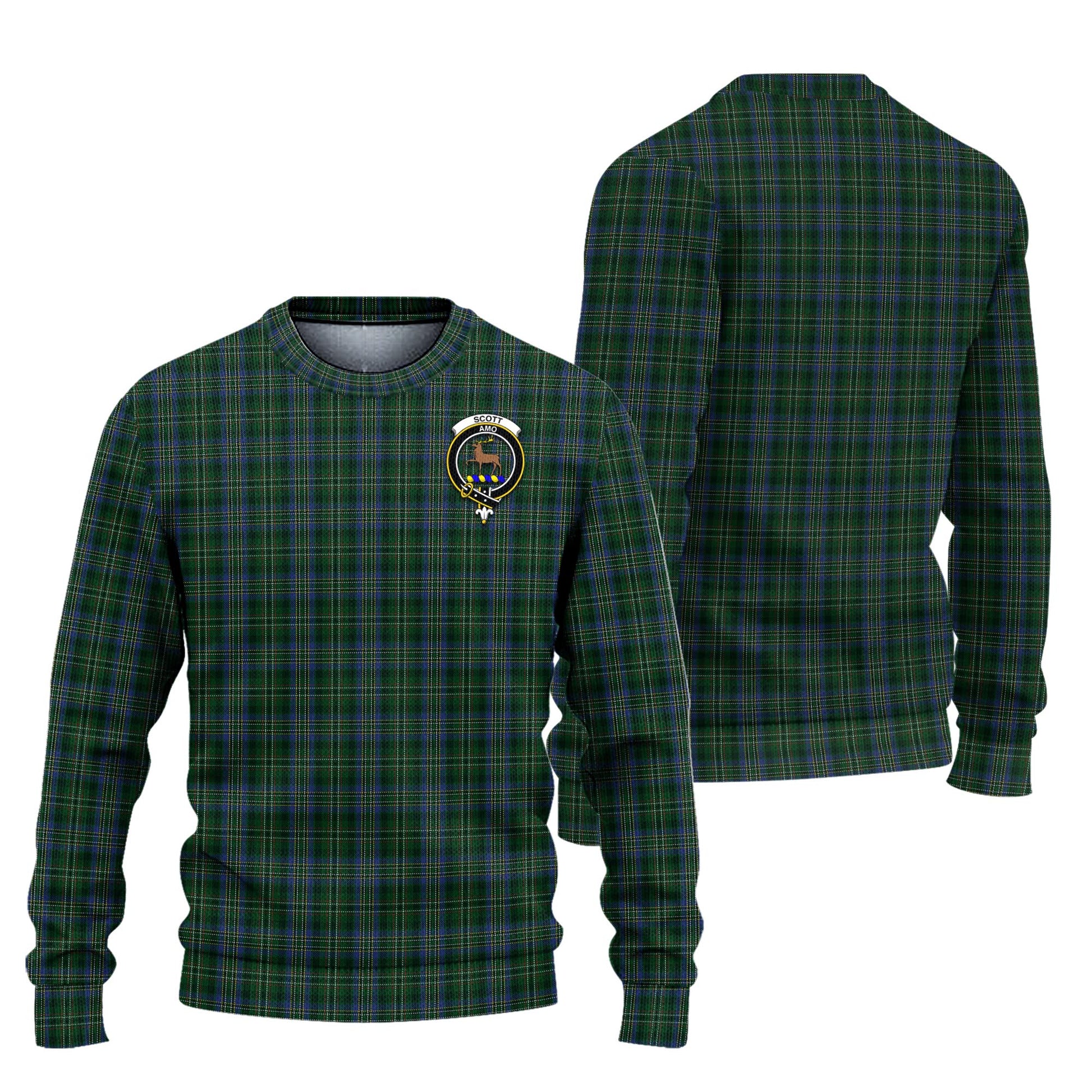 Scott Hunting Tartan Knitted Sweater with Family Crest Unisex - Tartanvibesclothing