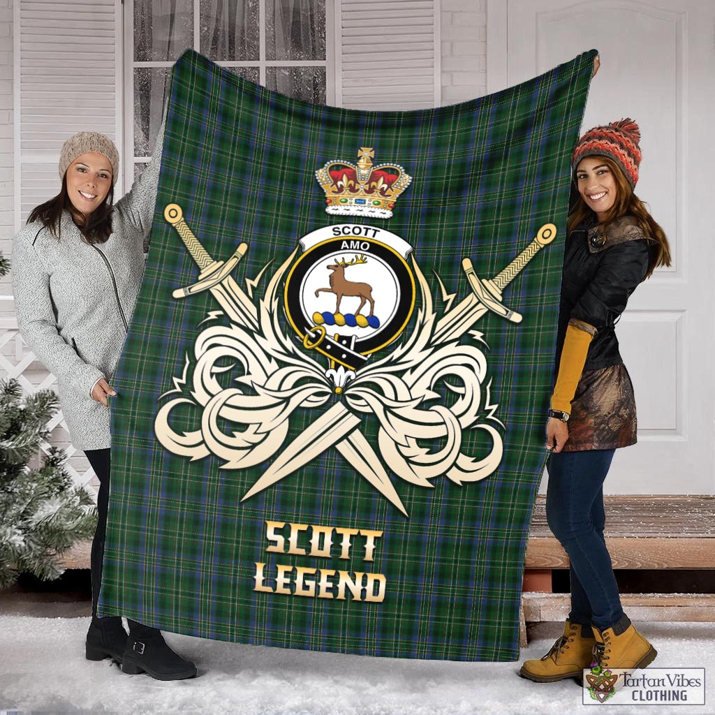 Tartan Vibes Clothing Scott Hunting Tartan Blanket with Clan Crest and the Golden Sword of Courageous Legacy