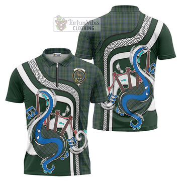 Scott Hunting Tartan Zipper Polo Shirt with Epic Bagpipe Style