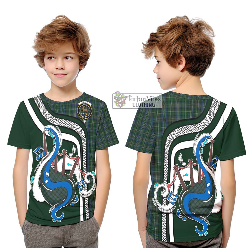 Tartan Vibes Clothing Scott Hunting Tartan Kid T-Shirt with Epic Bagpipe Style