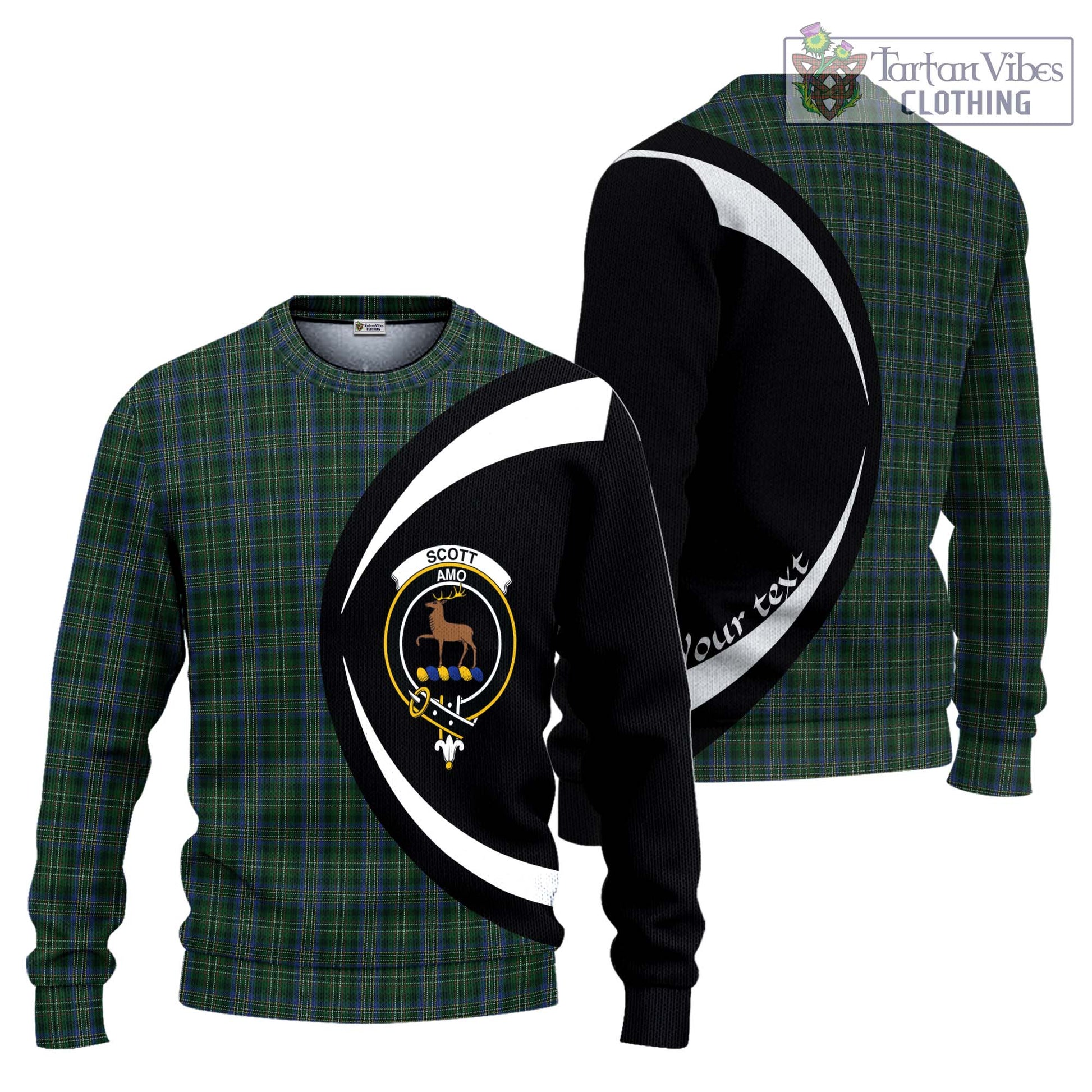 Scott Hunting Tartan Knitted Sweater with Family Crest Circle Style Unisex - Tartan Vibes Clothing