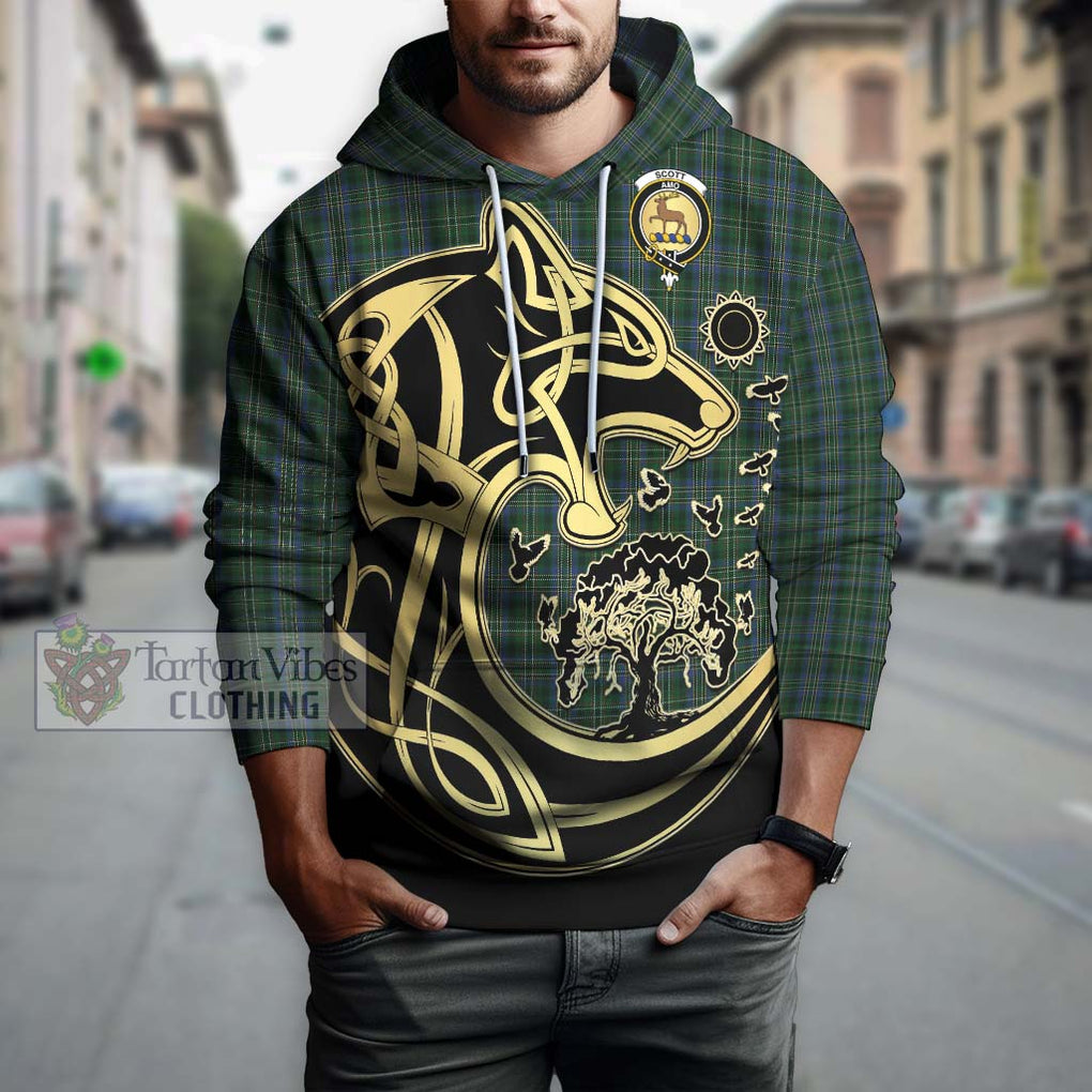 Scott Hunting Tartan Hoodie with Family Crest Celtic Wolf Style Zip Hoodie - Tartan Vibes Clothing