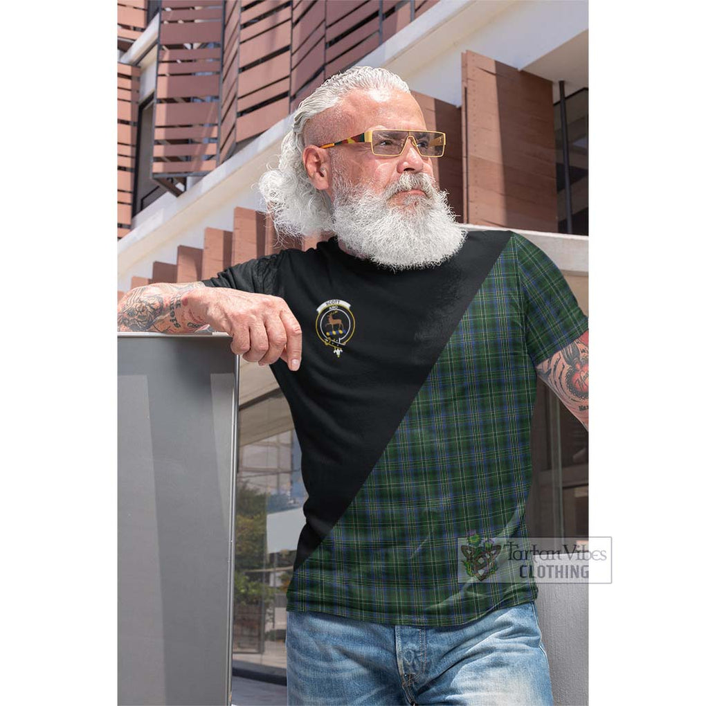 Tartan Vibes Clothing Scott Hunting Tartan Cotton T-shirt with Family Crest and Military Logo Style