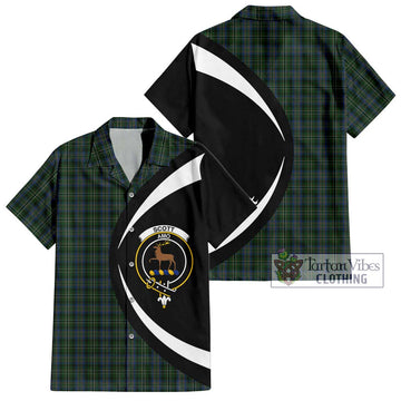 Scott Hunting Tartan Short Sleeve Button Up with Family Crest Circle Style