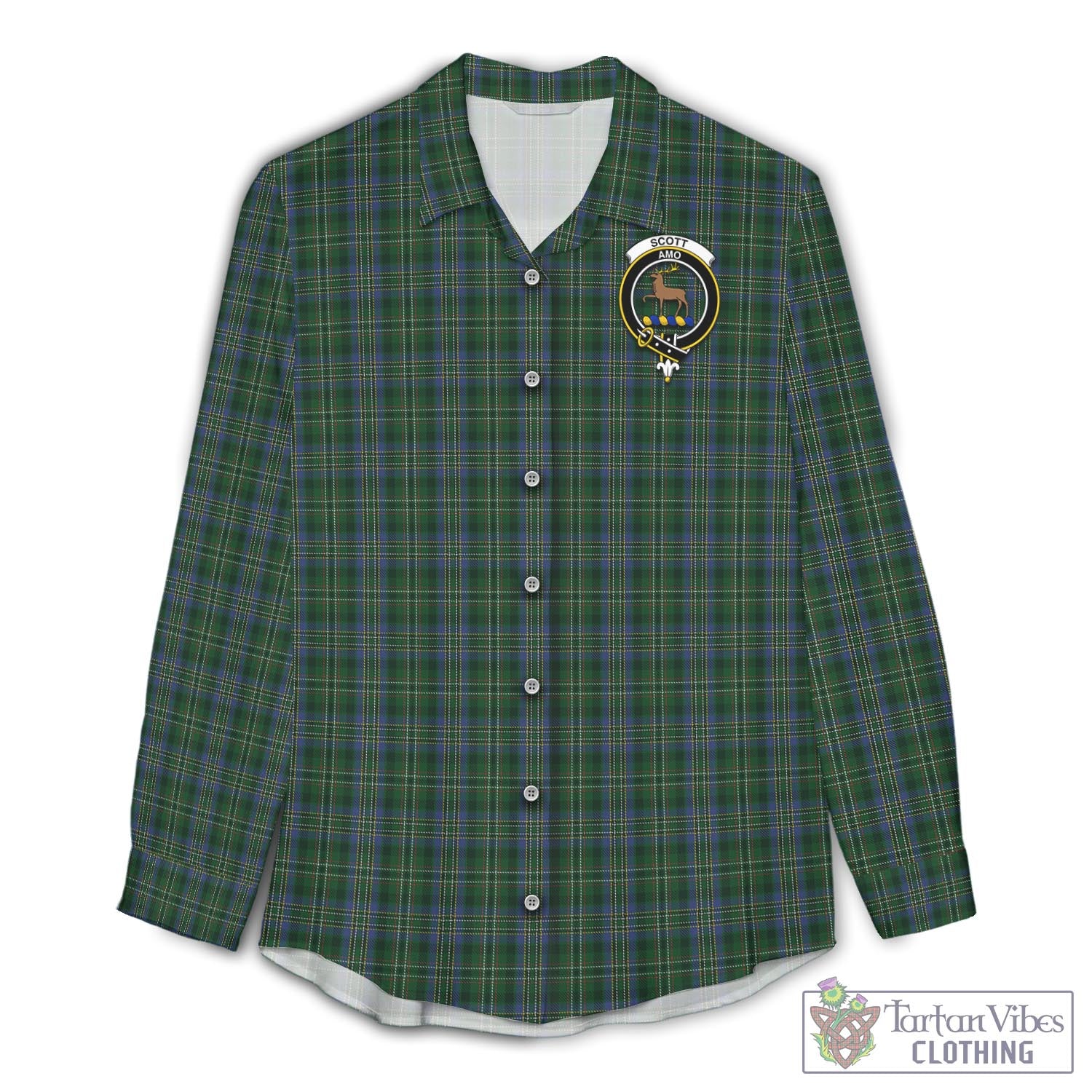 Tartan Vibes Clothing Scott Hunting Tartan Womens Casual Shirt with Family Crest