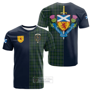 Scott Hunting Tartan Cotton T-shirt Alba with Scottish Lion Royal Arm Half Style