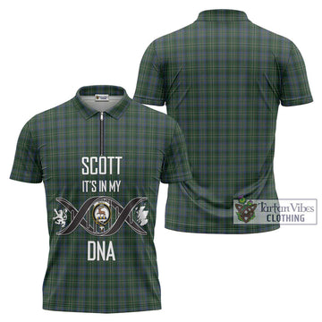 Scott Hunting Tartan Zipper Polo Shirt with Family Crest DNA In Me Style