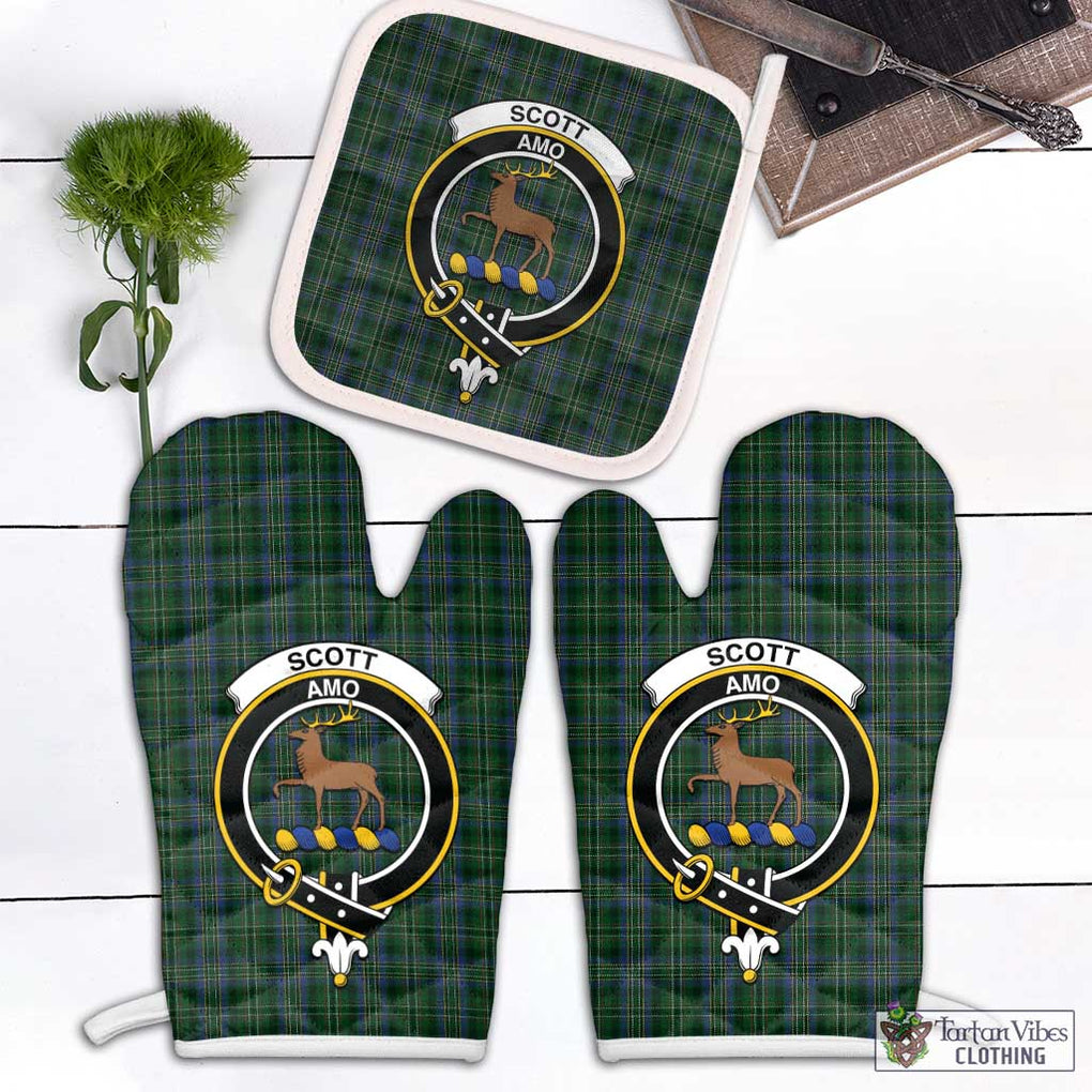 Scott Hunting Tartan Combo Oven Mitt & Pot-Holder with Family Crest Combo 1 Oven Mitt & 1 Pot-Holder White - Tartan Vibes Clothing