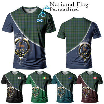 Scott Hunting Tartan T-Shirt with Personalised National Flag and Family Crest Half Style