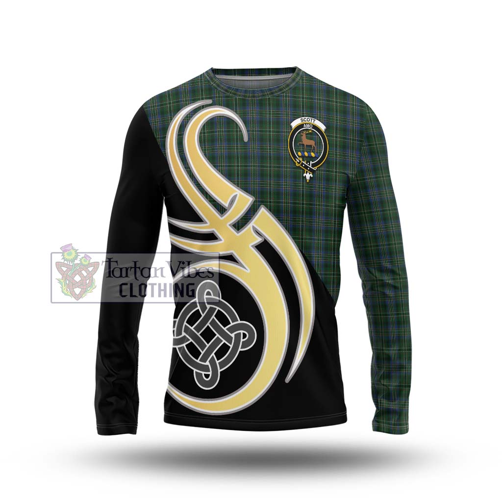 Scott Hunting Tartan Long Sleeve T-Shirt with Family Crest and Celtic Symbol Style Unisex - Tartan Vibes Clothing