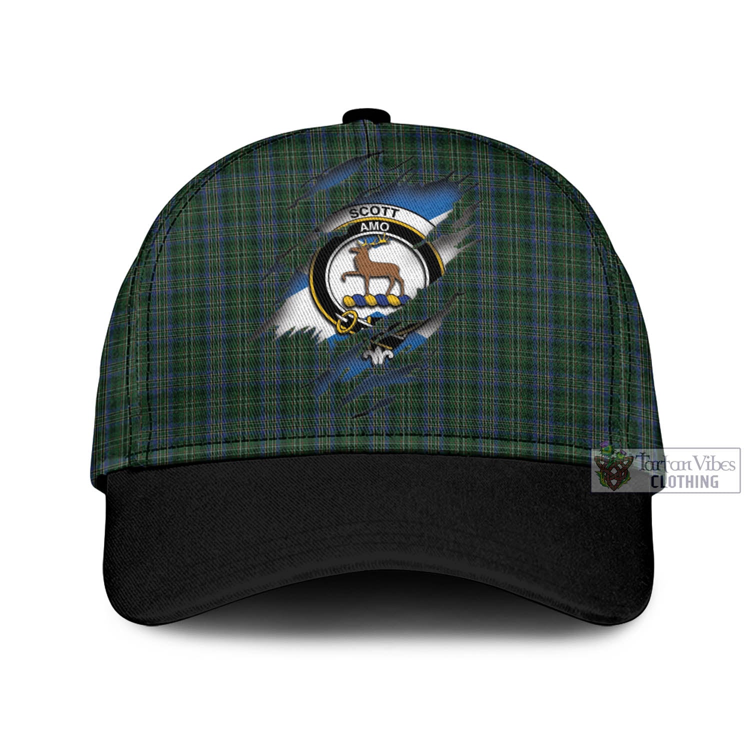 Tartan Vibes Clothing Scott Hunting Tartan Classic Cap with Family Crest In Me Style