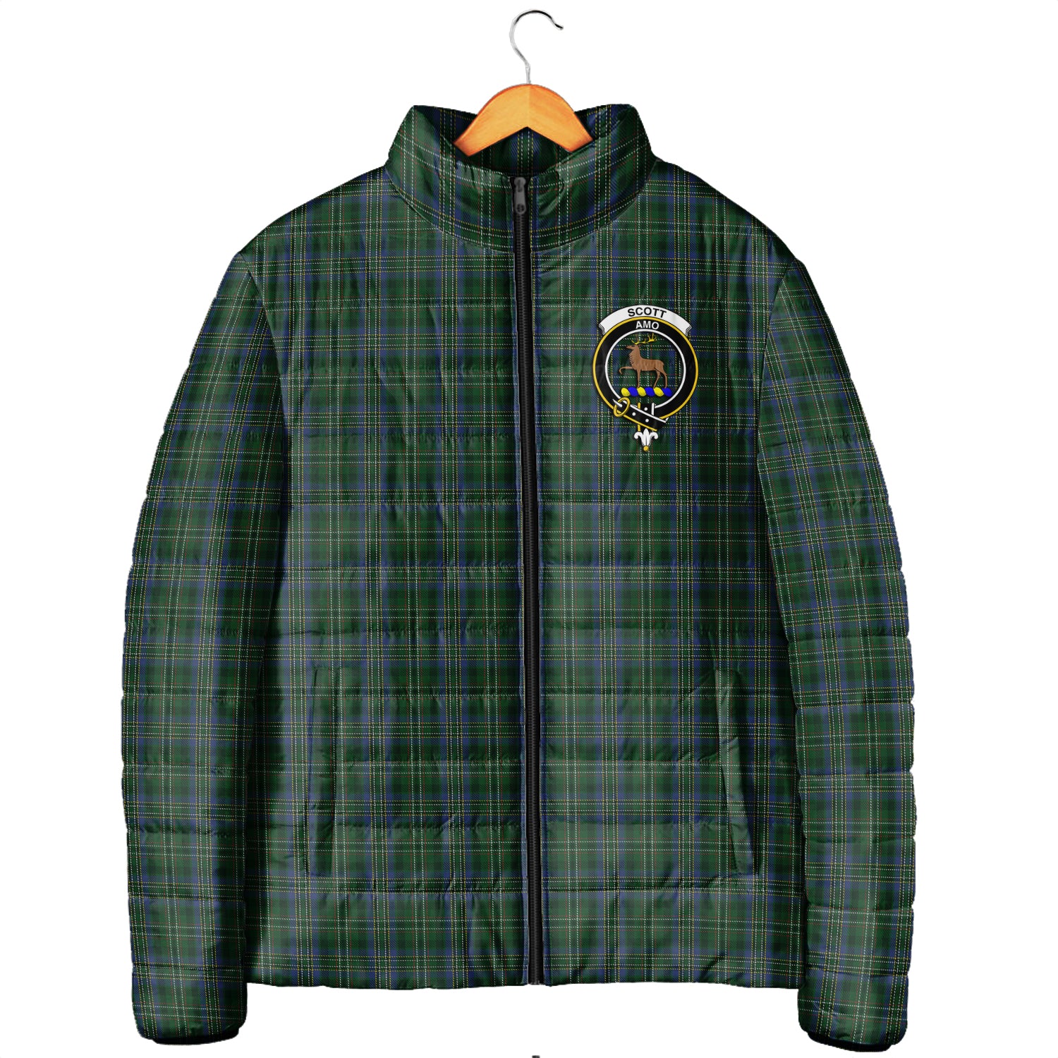 Scott Hunting Tartan Padded Jacket with Family Crest Men's Padded Jacket - Tartan Vibes Clothing