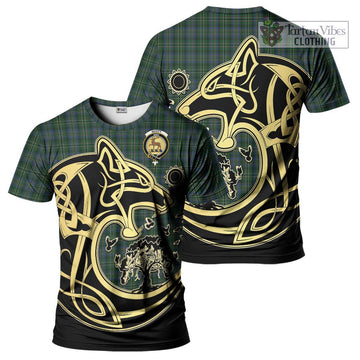 Scott Hunting Tartan T-Shirt with Family Crest Celtic Wolf Style