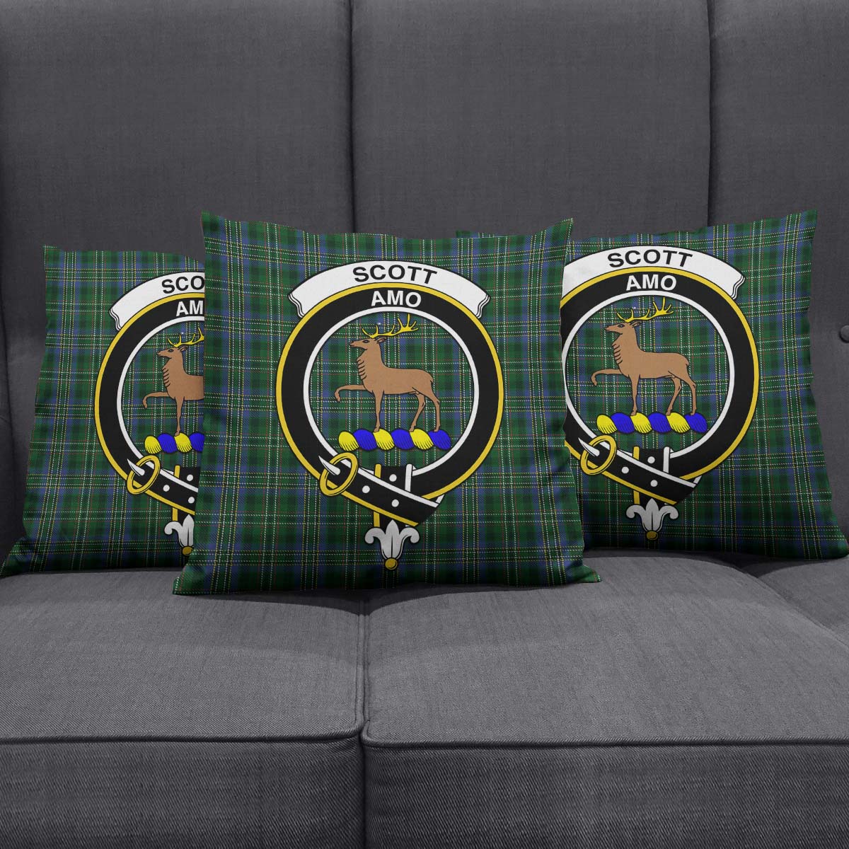 Scott Hunting Tartan Pillow Cover with Family Crest Square Pillow Cover - Tartanvibesclothing