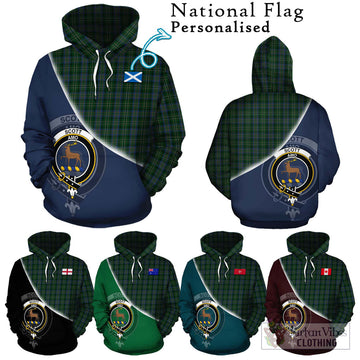 Scott Hunting Tartan Hoodie with Personalised National Flag and Family Crest Half Style