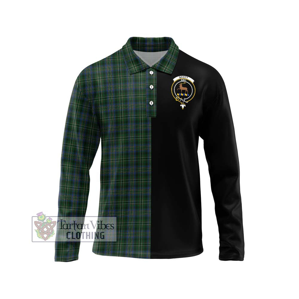 Scott Hunting Tartan Long Sleeve Polo Shirt with Family Crest and Half Of Me Style Unisex - Tartanvibesclothing Shop