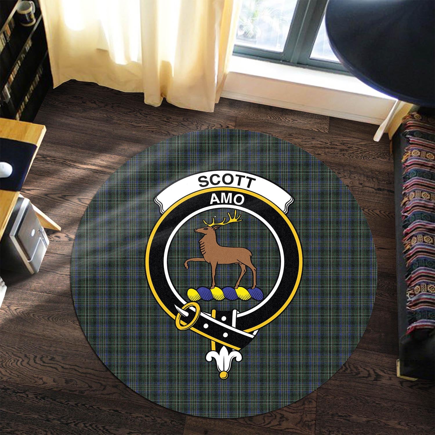 scott-hunting-tartan-round-rug-with-family-crest