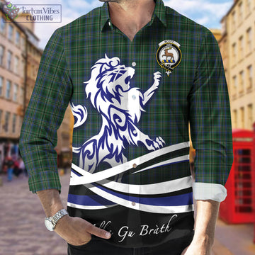 Scott Hunting Tartan Long Sleeve Button Up Shirt with Alba Gu Brath Regal Lion Emblem