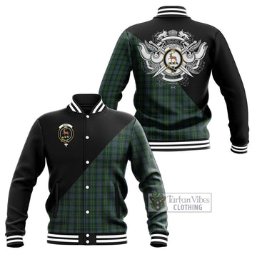 Scott Hunting Tartan Baseball Jacket with Family Crest and Military Logo Style