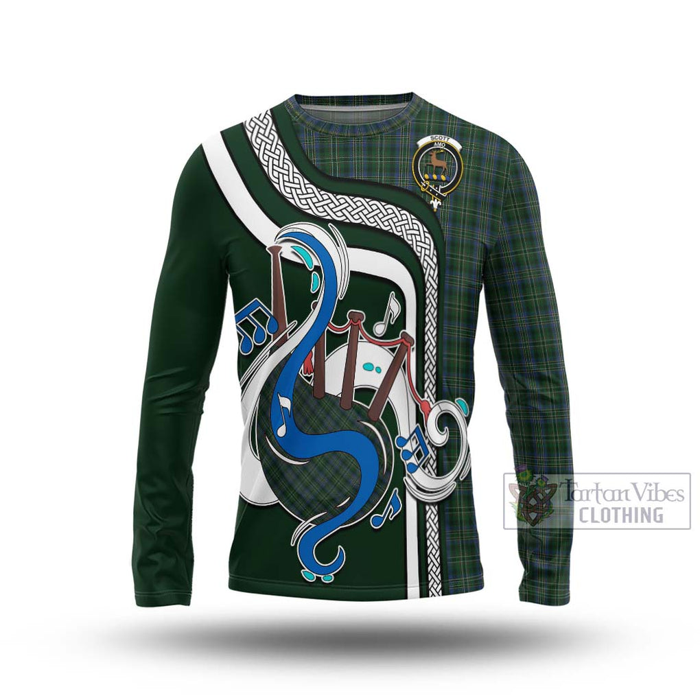 Tartan Vibes Clothing Scott Hunting Tartan Long Sleeve T-Shirt with Epic Bagpipe Style