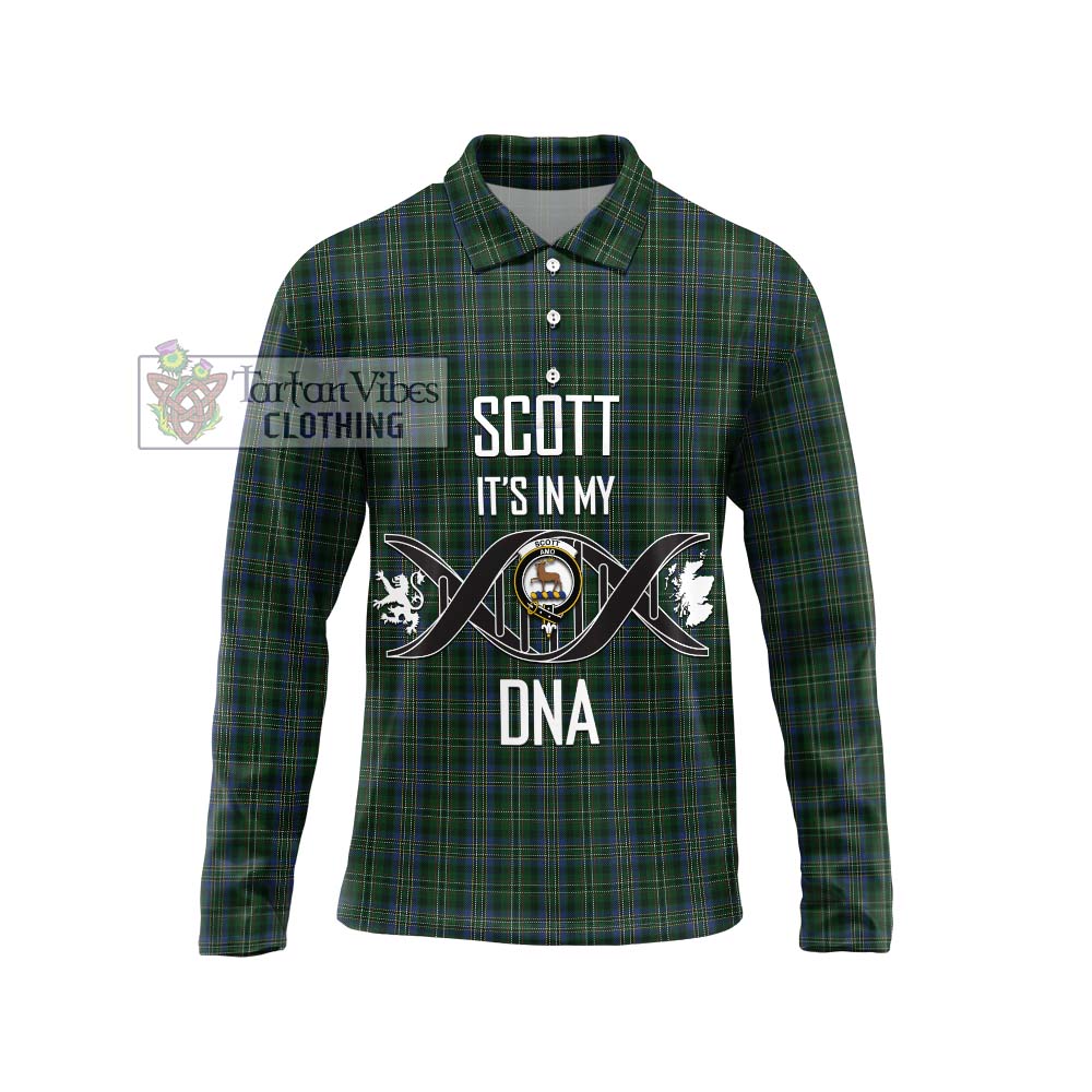 Scott Hunting Tartan Long Sleeve Polo Shirt with Family Crest DNA In Me Style Unisex - Tartanvibesclothing Shop