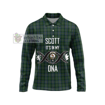 Scott Hunting Tartan Long Sleeve Polo Shirt with Family Crest DNA In Me Style