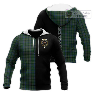 Scott Hunting Tartan Knitted Hoodie with Family Crest and Half Of Me Style