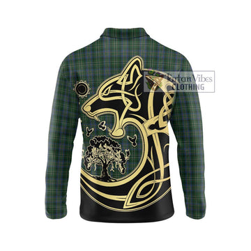 Scott Hunting Tartan Long Sleeve Polo Shirt with Family Crest Celtic Wolf Style