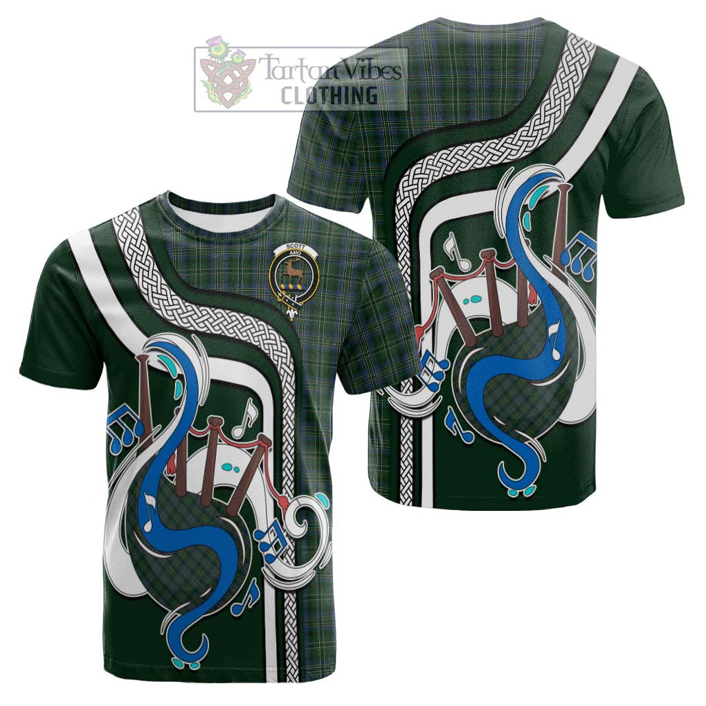 Tartan Vibes Clothing Scott Hunting Tartan Cotton T-shirt with Epic Bagpipe Style