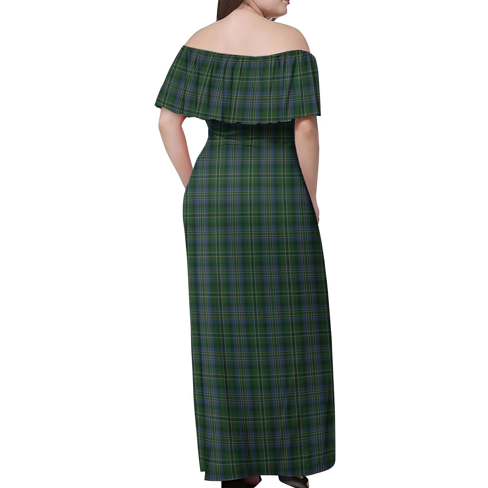 Scott Hunting Tartan Off Shoulder Long Dress - Tartanvibesclothing