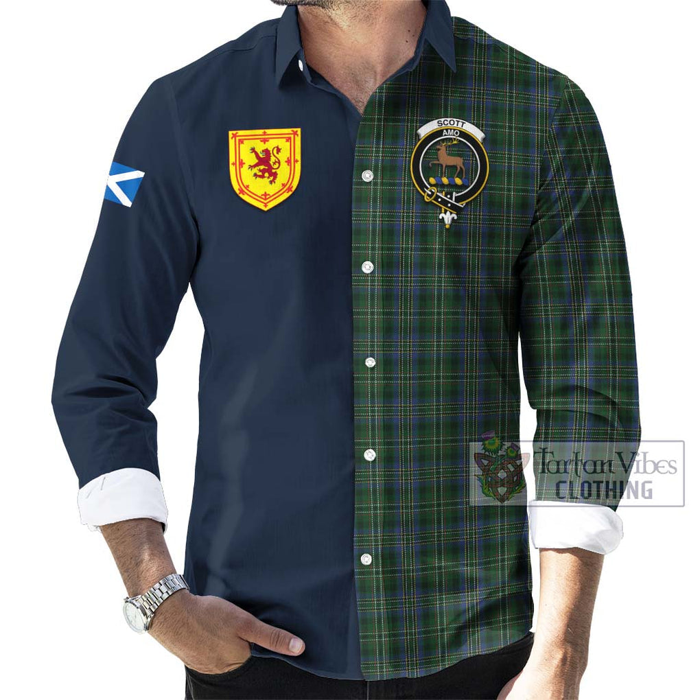 Tartan Vibes Clothing Scott Hunting Tartan Long Sleeve Button Shirt with Scottish Lion Royal Arm Half Style