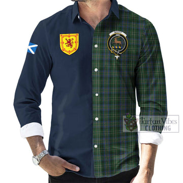 Scott Hunting Tartan Long Sleeve Button Shirt Alba with Scottish Lion Royal Arm Half Style