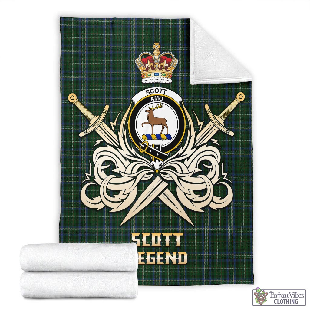 Tartan Vibes Clothing Scott Hunting Tartan Blanket with Clan Crest and the Golden Sword of Courageous Legacy