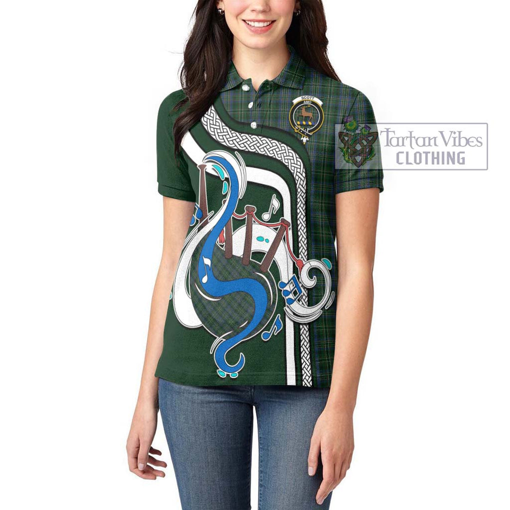 Scott Hunting Tartan Women's Polo Shirt with Epic Bagpipe Style - Tartanvibesclothing Shop