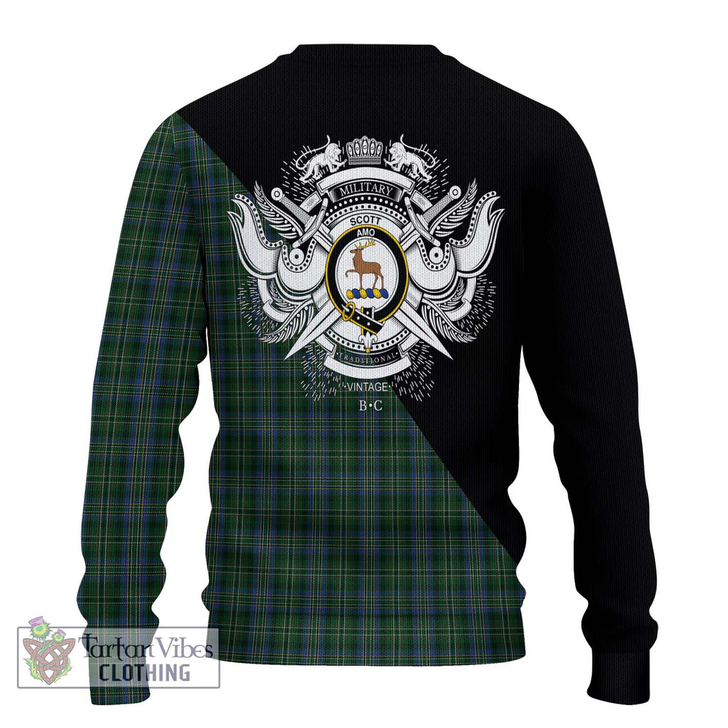 Scott Hunting Tartan Knitted Sweater with Family Crest and Military Logo Style - Tartanvibesclothing Shop