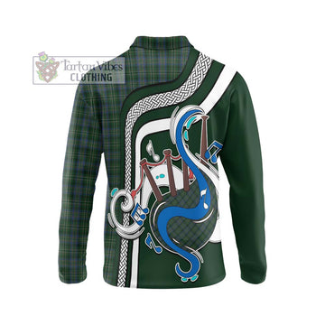 Scott Hunting Tartan Long Sleeve Polo Shirt with Epic Bagpipe Style