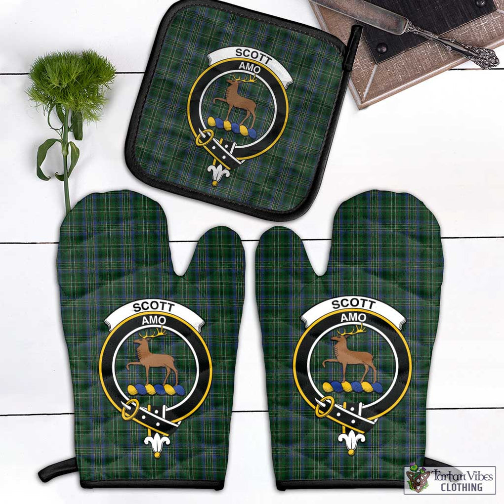 Scott Hunting Tartan Combo Oven Mitt & Pot-Holder with Family Crest Combo 1 Oven Mitt & 1 Pot-Holder Black - Tartan Vibes Clothing