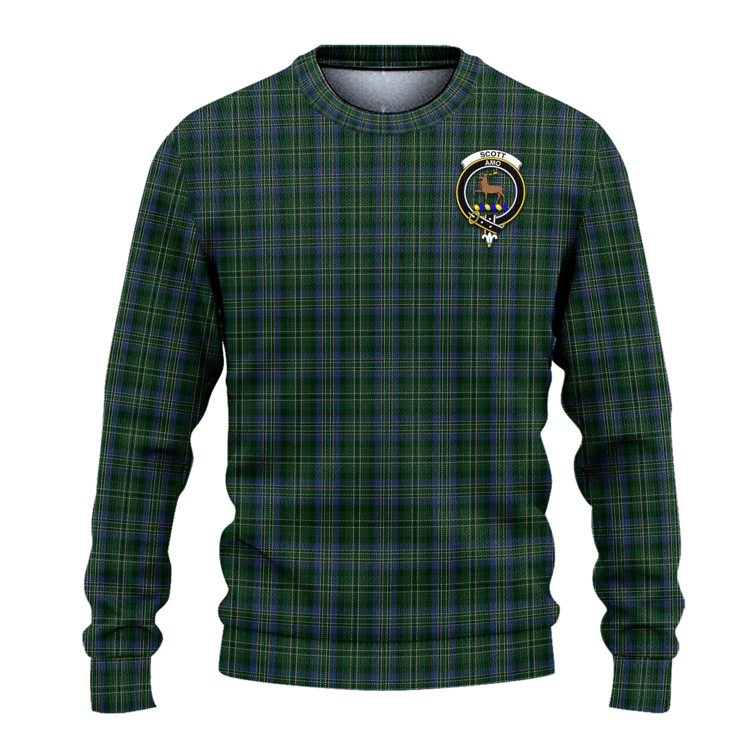 Scott Hunting Tartan Knitted Sweater with Family Crest - Tartanvibesclothing