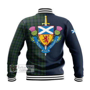 Scott Hunting Tartan Baseball Jacket Alba with Scottish Lion Royal Arm Half Style