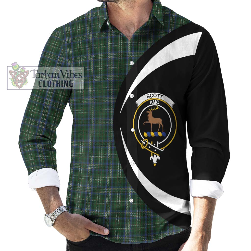 Scott Hunting Tartan Long Sleeve Button Up with Family Crest Circle Style - Tartan Vibes Clothing