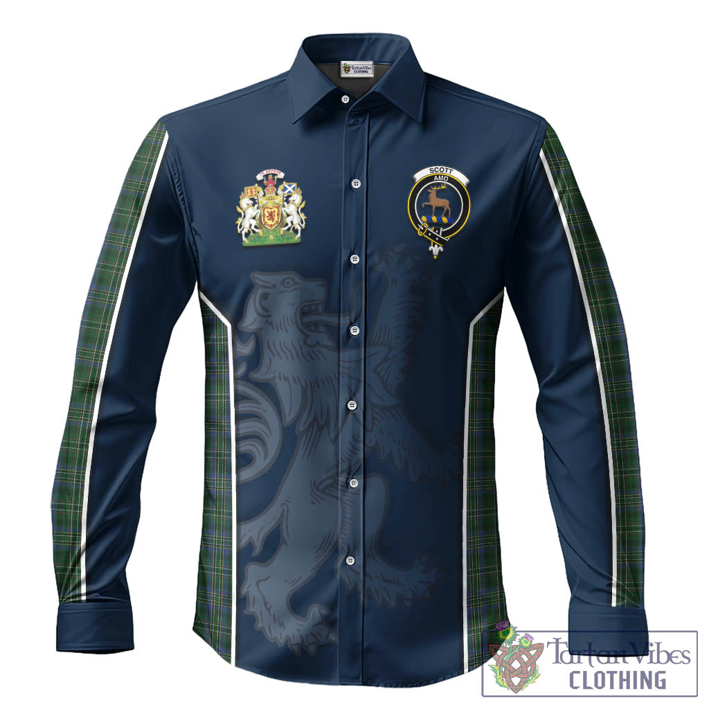 Scott Hunting Tartan Long Sleeve Button Up Shirt with Family Crest and Lion Rampant Vibes Sport Style