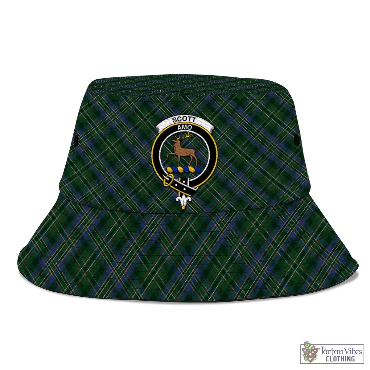 Tartan Vibes Clothing Scott Hunting Tartan Bucket Hat with Family Crest