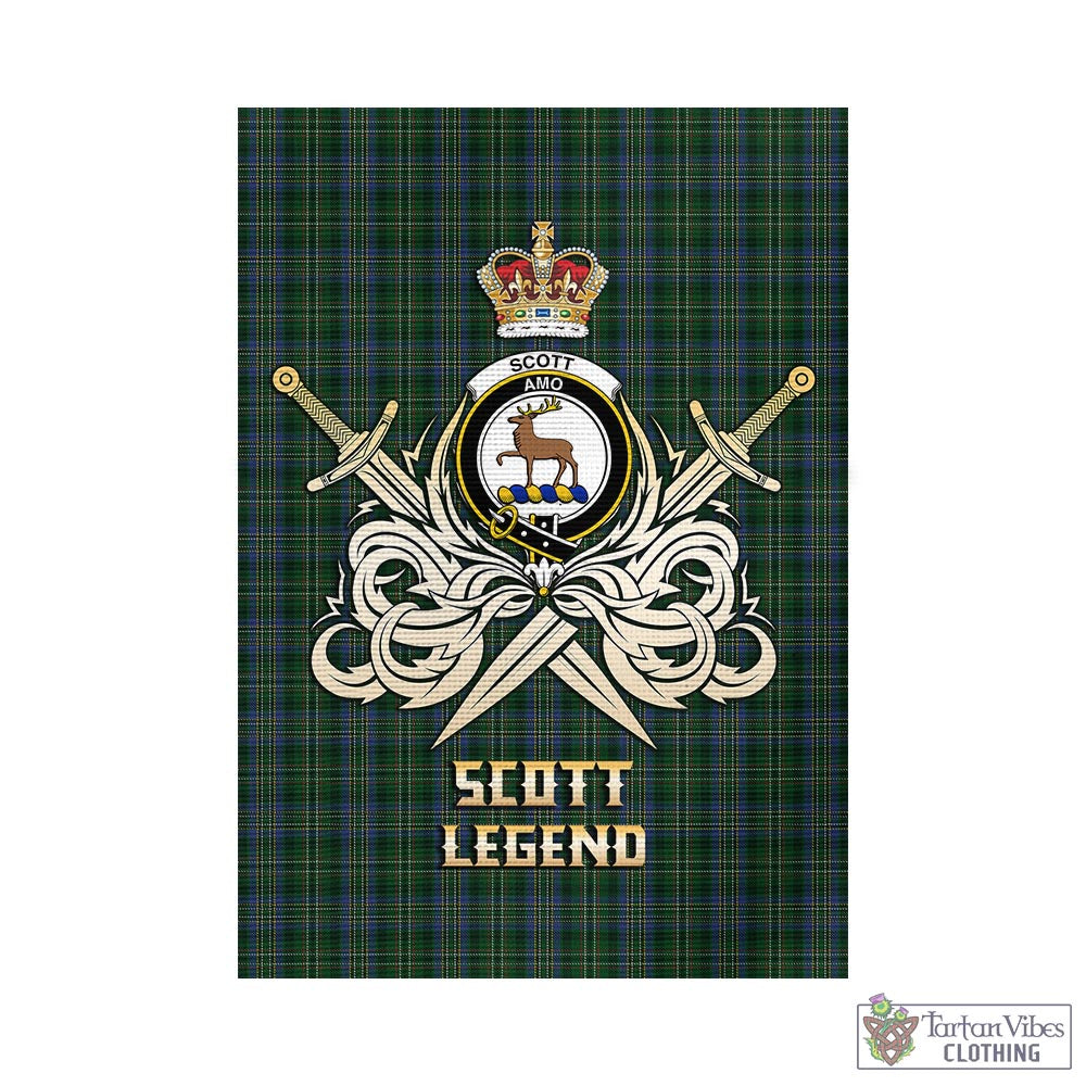 Tartan Vibes Clothing Scott Hunting Tartan Flag with Clan Crest and the Golden Sword of Courageous Legacy