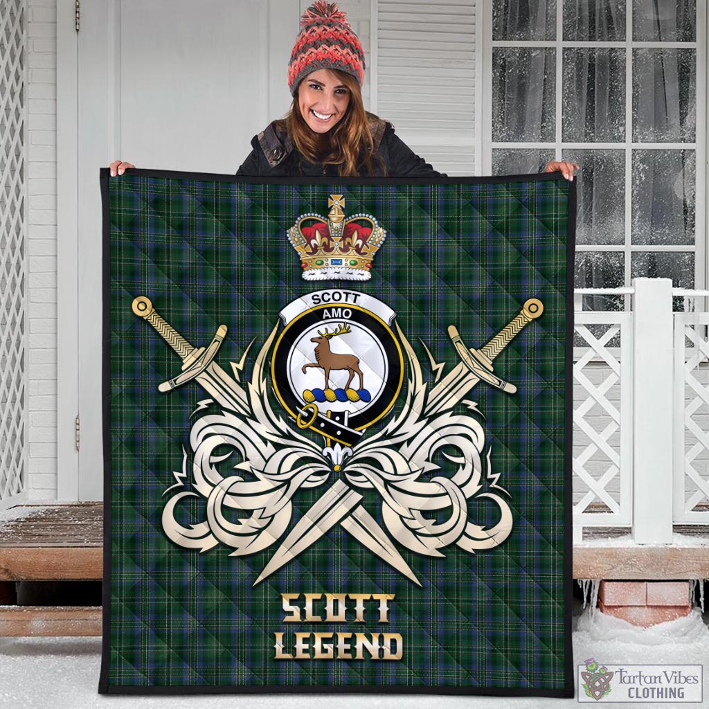 Tartan Vibes Clothing Scott Hunting Tartan Quilt with Clan Crest and the Golden Sword of Courageous Legacy