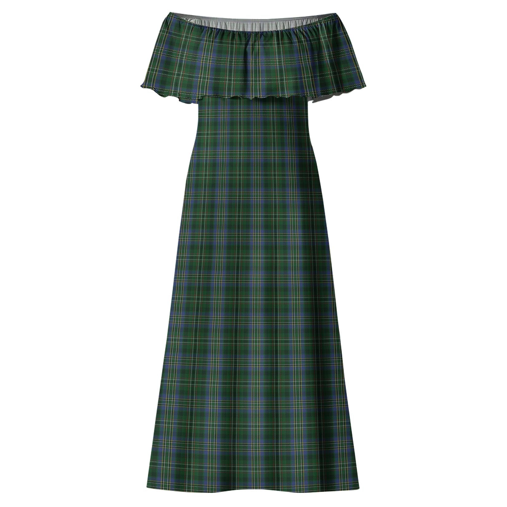 Scott Hunting Tartan Off Shoulder Long Dress - Tartanvibesclothing